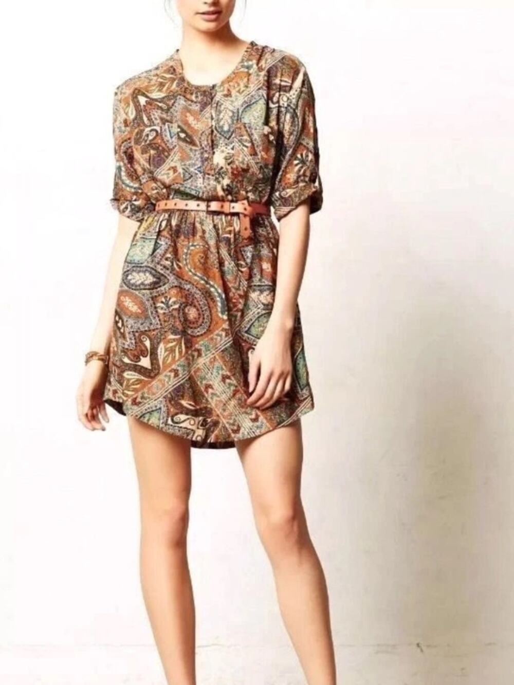 Holding Horses Multicolor Paisley Print Dress Brown, Teal, Navy Size